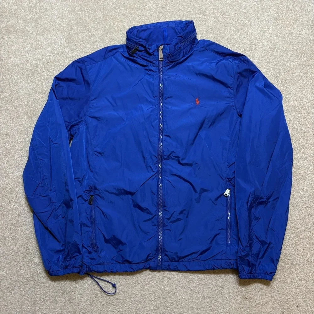 Polo Ralph Lauren Jacket Mens Large Blue Windbreaker Zip Pockets Lightweight